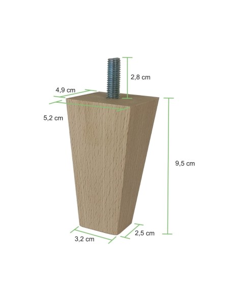 ENIGMA | SET 4 Piedi in Legno | Colore Naturale | Altezza 9,5 cm | Gambe in Legno per divani e mobili