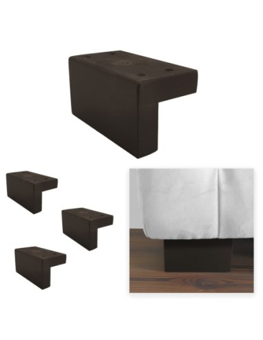 NAXOS | SET 4 Piedi in Legno | Colore Wenghè | H.8-L.8x14-S.P.2,5 | Gambe in Legno per divani e mobili