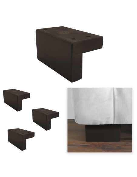 NAXOS | SET 4 Piedi in Legno | Colore Wenghè | H.8-L.8x14-S.P.2,5 | Gambe in Legno per divani e mobili