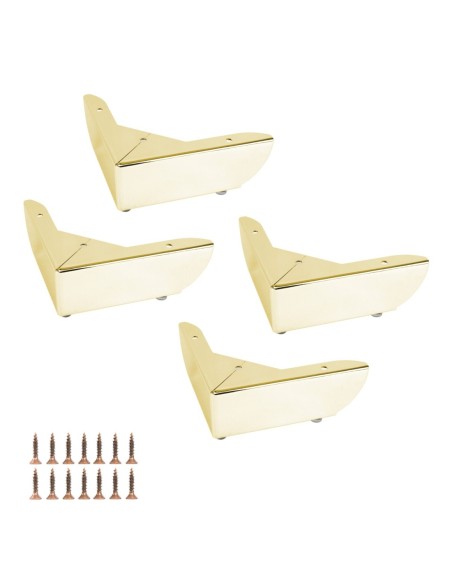 GROSSETO | Set of 4 Legs and 16 Screws | Gold Finish | H.5,5 / L.12x12 cm | Legs for Sofas and Armchairs