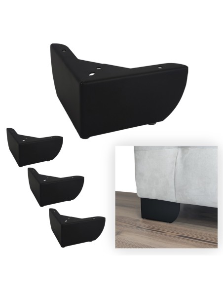 GROSSETO | SET 4 Piedi e 16 viti | Nero Opaco | H.8,5cm / 15X15 cm | Piedini per divani-poltrone |