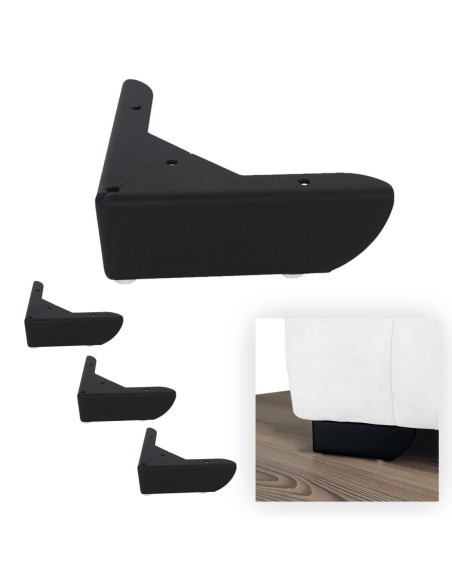 GROSSETO | SET 4 Piedi e 16 viti | Nero Opaco | H.5,5cm / 15X15 cm | Piedini per divani-poltrone |