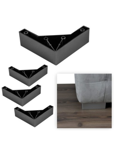 ANGY | SET for 4 Legs and 16 Screws | Satin | H.5 L.15x15 cm | Legs for Sofas and Armchairs