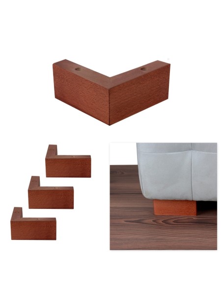 MAGIC | SET of 4 Wooden Legs | Cherry Color| Dimensions: H.6 L.13x13 S.P.3 | Sofas and Furniture Wooden Legs