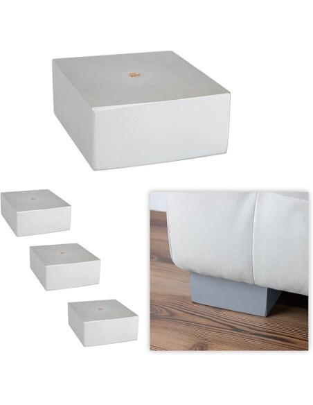 978 | SET 4 Piedi in Legno+16 Viti | Silver Satinato | H.6,5 cm L.16 cm,14 cm | Gambe per Divani e Mobili