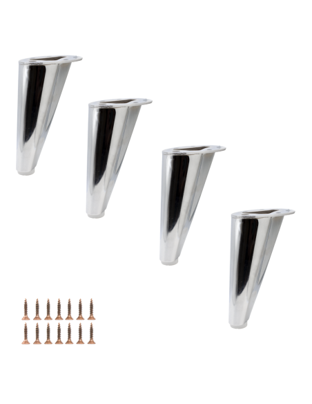 VIADANA | SET da 4 Piedi e 16 viti | Cromo Lucido | H.13 cm | Piedini per divani-poltrone |