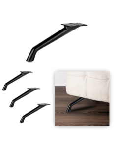 FINFER | SET da 4 Piedi in Metallo e 16 viti | Nero Opaco | H.15 cm | Piedini per divani e poltrone |