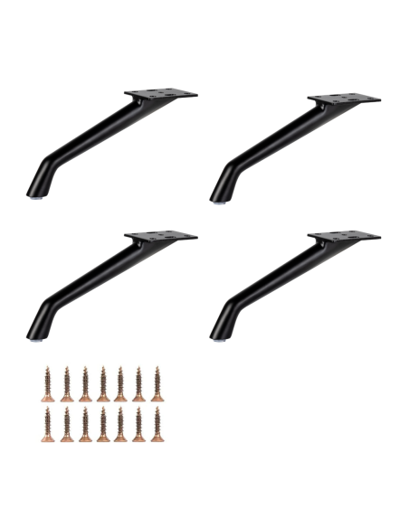 FINFER | SET da 4 Piedi in Metallo e 16 viti | Nero Opaco | H.15 cm | Piedini per divani e poltrone |
