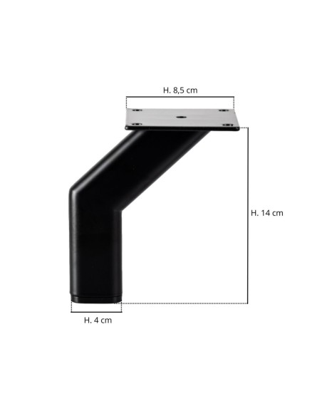 SEVILLA | SET da 4 Piedi e 16 viti | Nero Opaco | H.14 cm | Piedini per divani-poltrone |