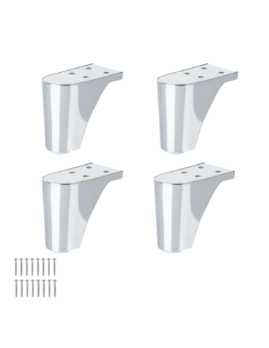 FRANCIA | Set of 4 Legs and 16 Screws | Chrome Finish | H.8 cm | Legs for Sofas and Armchairs