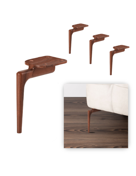 THIN | SET da 4 Piedi e 16 viti | Effetto Legno - Wenghè | H. 18 cm | Piedini per divani-poltrone