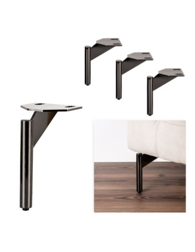 NUOVO FRED | SET da 4 Piedi in Metallo e 16 viti | Nickel Nero | H. 20 cm | Piedini per divani e poltrone |