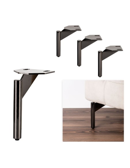NUOVO FRED | SET da 4 Piedi in Metallo e 16 viti | Nickel Nero | H. 20 cm | Piedini per divani e poltrone |