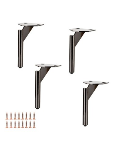 NUOVO FRED | SET da 4 Piedi in Metallo e 16 viti | Nickel Nero | H. 20 cm | Piedini per divani e poltrone |