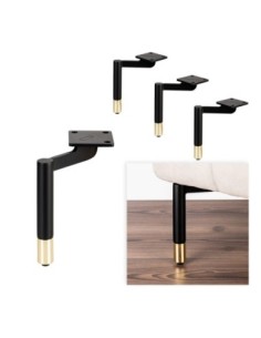 JIMMY | Set of 4 Legs and 16 Screws | Black + Gold Finish | H.18 cm | Legs for Sofas and Armchairs