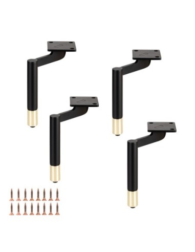 JIMMY | Set of 4 Legs and 16 Screws | Black + Gold Finish | H.18 cm | Legs for Sofas and Armchairs