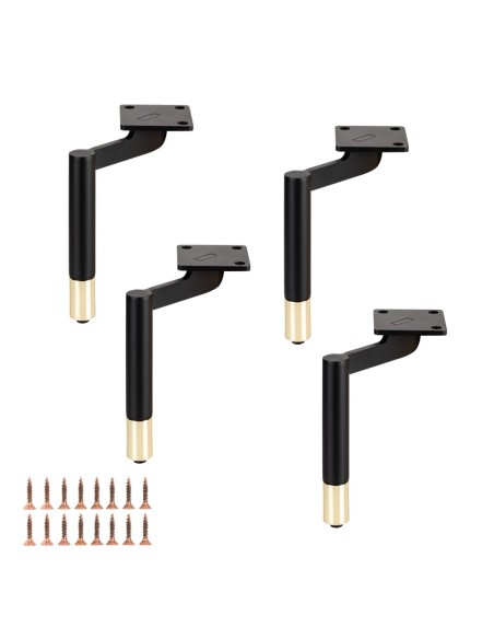 JIMMY | SET da 4 Piedi in Metallo e 16 viti | Nero + Oro | H. 18 cm | Piedini per divani e poltrone |