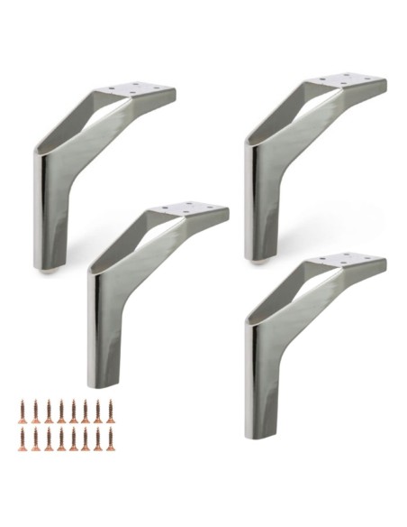SALLY | Set of 4 Legs and 16 Screws | Chrome Finish | H.12,5 cm | Legs for Sofas and Armchairs