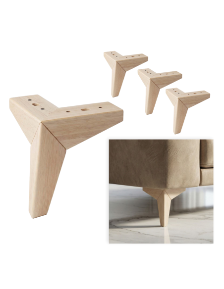 ROCK | SET 4 Piedi in Legno | Colore Naturale | Altezza 13,5 cm | Gambe in Legno per divani e mobili