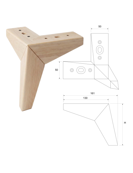 ROCK | SET 4 Piedi in Legno | Colore Naturale | Altezza 13,5 cm | Gambe in Legno per divani e mobili
