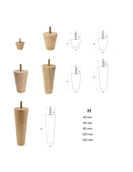 AXEL | SET of 4 Wooden Legs | Natural Color | Height 12 cm | Sofas and Furniture Wooden Legs