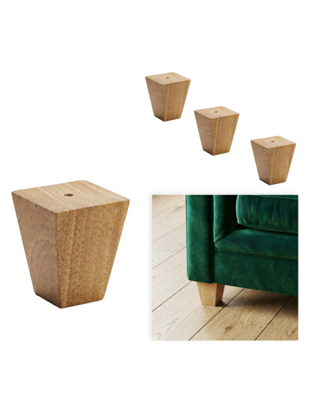 CUBA | SET 4 Piedi in Legno | Colore Naturale | Altezza 8 cm | Gambe in Legno per divani e mobili
