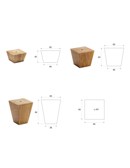 CUBA | SET 4 Piedi in Legno | Colore Naturale | Altezza 8 cm | Gambe in Legno per divani e mobili