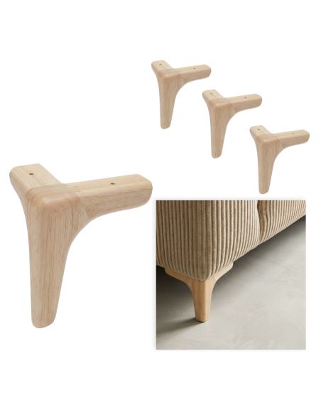 ALINA | SET of 4 Wooden Legs | Natural Color | Height 10 cm | Sofas and Furniture Wooden Legs