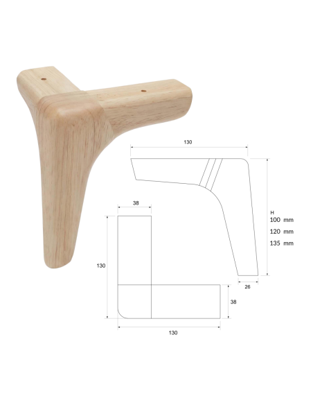 ALINA | SET of 4 Wooden Legs | Natural Color | Height 10 cm | Sofas and Furniture Wooden Legs