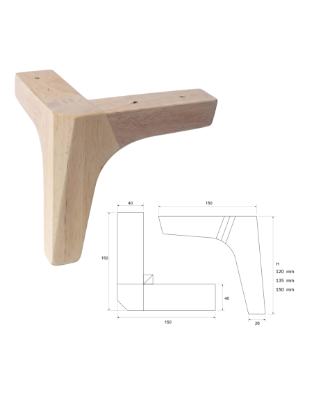 ZENO | SET 4 Piedi in Legno | Colore Naturale | Altezza 15 cm | Gambe in Legno per divani e mobili |