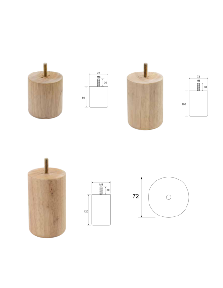 NOVARA | SET 4 Piedi in Legno | Colore Naturale | Altezza 12 cm | Gambe in Legno per divani e mobili