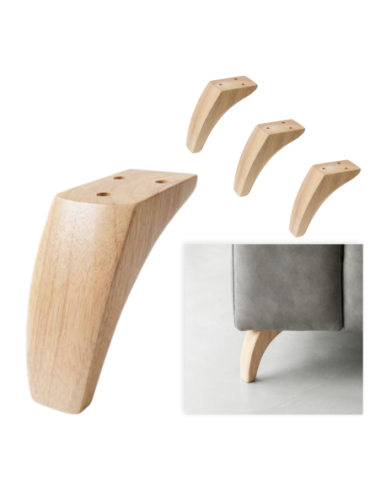 DIVA | SET 4 Piedi in Legno | Colore Naturale | Altezza 12 cm | Gambe in Legno per divani e mobili