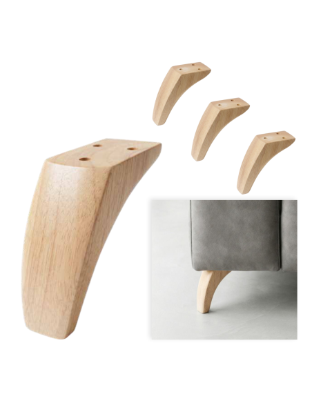 DIVA | SET 4 Piedi in Legno | Colore Naturale | Altezza 12 cm | Gambe in Legno per divani e mobili