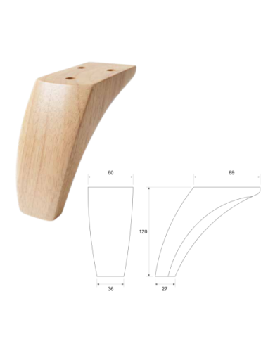 DIVA | SET 4 Piedi in Legno | Colore Naturale | Altezza 12 cm | Gambe in Legno per divani e mobili