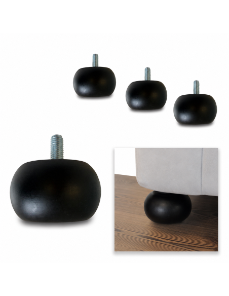 CIPOLLA | SET 4 Piedi in Legno con Viti Innestate 10MA | Altezza 3 cm | Colore Wenghè | Piedi per divani e mobili