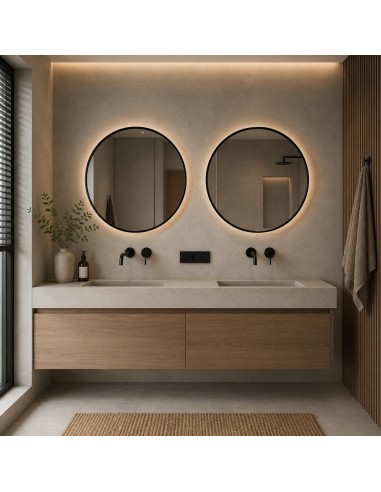 SP17 | Specchio da Parete LED Rotondo Con Cornice Nera | Accensione Touch | Dimensioni: 60x60 cm | Luce: NW