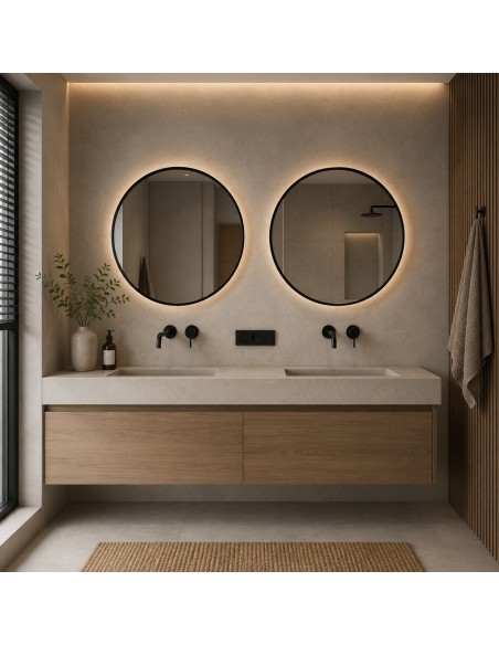 SP17 | Specchio da Parete LED Rotondo Con Cornice Nera | Accensione Touch | Dimensioni: 60x60 cm | Luce: NW