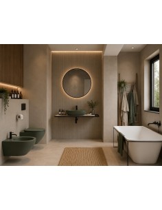 SP17 | Specchio da Parete LED Rotondo Con Cornice Nera | Accensione Touch | Dimensione: 80x80 cm | Luce: NW