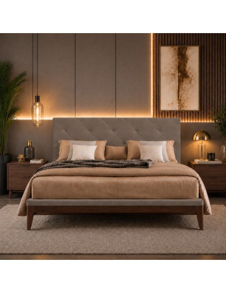 TESTIERA | Spalliera in Ecopelle | Colore Taupe | Cuciture Rombi | Dimensioni L.160 H.60