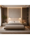 TESTIERA | Spalliera in Ecopelle con 2 Lampade a Led Touch | Colore Avorio | Cuciture Righe | Dimensioni L.160 H.60