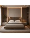 TESTIERA | Spalliera in Ecopelle con 2 Lampade a Led Touch | Colore Elephant | Cuciture Righe | Dimensioni L.160 H.60
