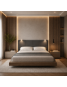 TESTIERA | Spalliera in Ecopelle con 2 Lampade a Led Touch | Colore Grigio Scuro | Cuciture Righe| Dimensioni L.160 H.60