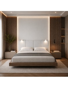 TESTIERA | Spalliera in Ecopelle con 2 Lampade a Led Touch | Colore Ice | Cuciture Righe | Dimensioni L.160 H.60