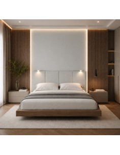 TESTIERA | Spalliera in Ecopelle con 2 Lampade a Led Touch | Colore Surf Ice | Cuciture Righe | Dimensioni L.160 H.60