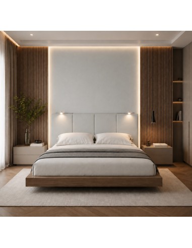 TESTIERA | Spalliera in Ecopelle con 2 Lampade a Led Touch | Colore Surf Ice | Cuciture Righe | Dimensioni L.160 H.60