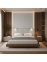 TESTIERA | Spalliera in Ecopelle con 2 Lampade a Led Touch | Colore Surf Ice | Cuciture Righe | Dimensioni L.160 H.60