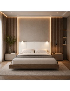 TESTIERA | Spalliera in Ecopelle con 2 Lampade a Led Touch | Colore Bianco | Cuciture Righe | Dimensioni L.180 H.80