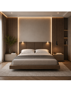 TESTIERA | Spalliera in Ecopelle con 2 Lampade a Led Touch | Colore Elephant | Cuciture Righe | Dimensioni L.180 H.80