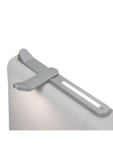 TESTIERA | Spalliera in Ecopelle con 2 Lampade a Led Touch | Colore Grigio | Cuciture Righe | Dimensioni L.180 H.80 |