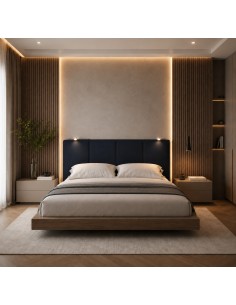 TESTIERA | Spalliera in Ecopelle con 2 Lampade a Led Touch | Colore Nero | Cuciture Righe | Dimensioni L.180 H.80